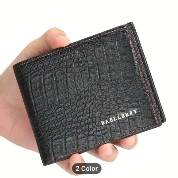 Men's Leather Wallet, Crocodile Pattern. Coffee color. NWT - Picture 5 of 7
